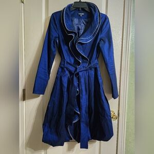 Samuel Dong | Blue Ruffle Zipper Trench Coat S